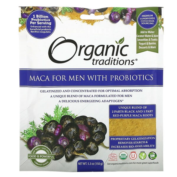 Organic Traditions, Maca con probióticos para hombres, 150 g (5,3 oz)
