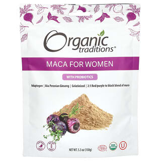 Organic Traditions, Maca para mujeres con probióticos, 150 g (5,3 oz)