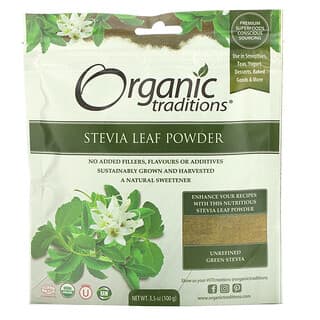 Organic Traditions, 스테비아 잎 분말, 100g(3.5oz)