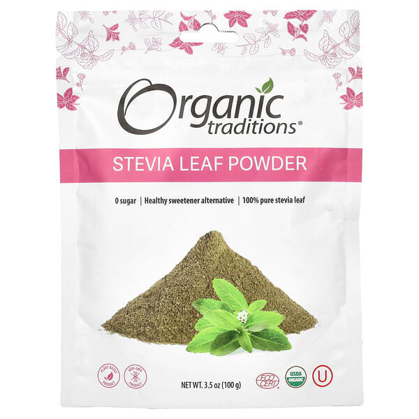 Organic Traditions, 스테비아 잎 분말, 100g(3.5oz)
