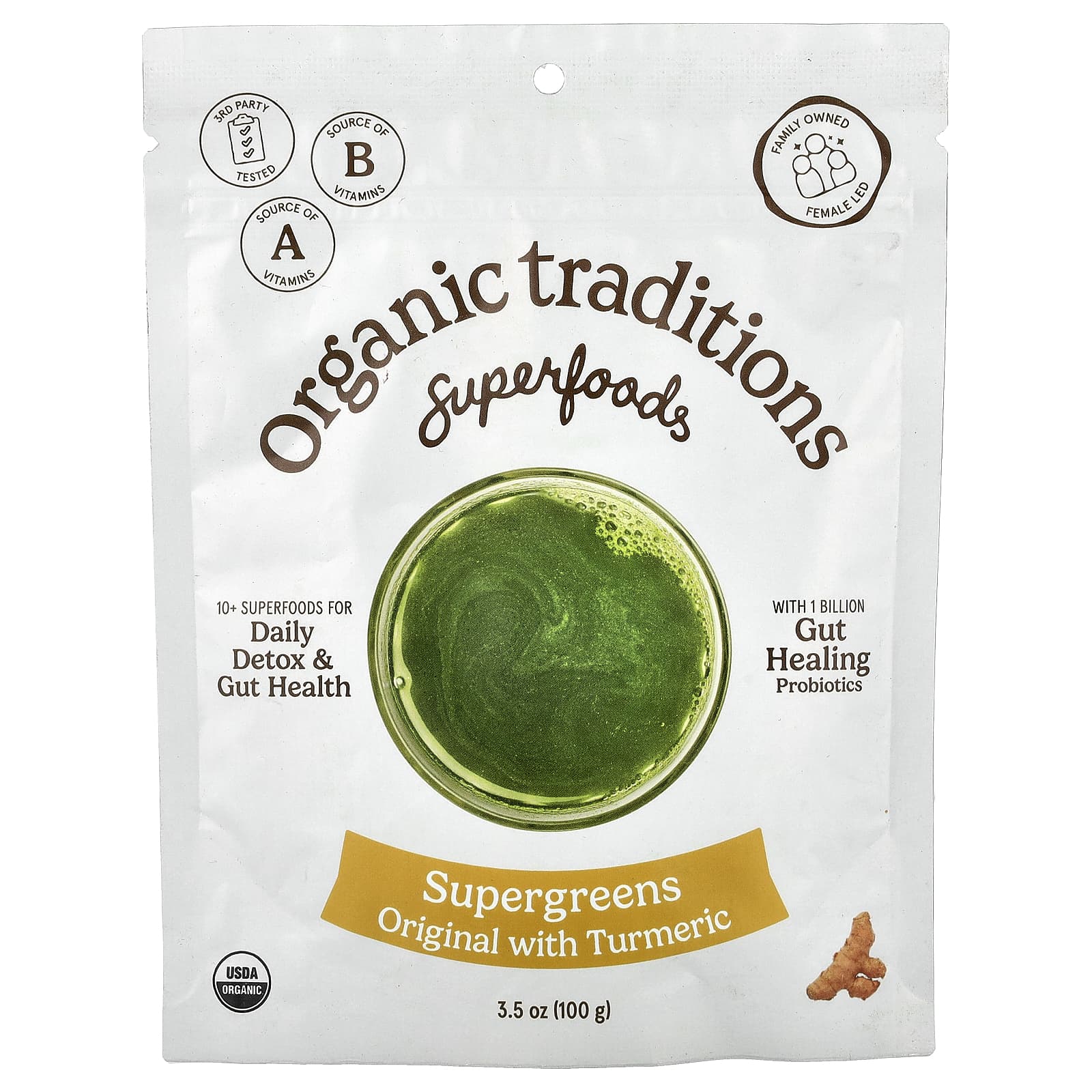 Organic Traditions Superfoods, Supergreens Original with Turmeric – 100 g de Organic Traditions