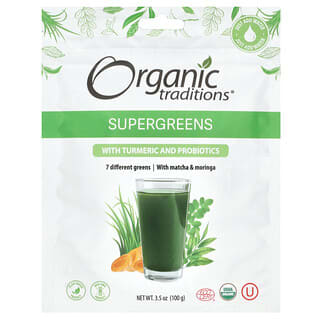 Organic Traditions, Probióticos Superverdes com Cúrcuma, 100 g (3,5 oz)