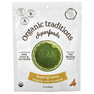 Organic Traditions, Supergreens with Turmeric and Probiotics, 3.5 oz (100 g)