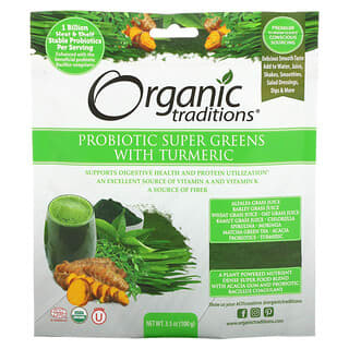 Organic Traditions, Probióticos Superverdes com Cúrcuma, 100 g (3,5 oz)