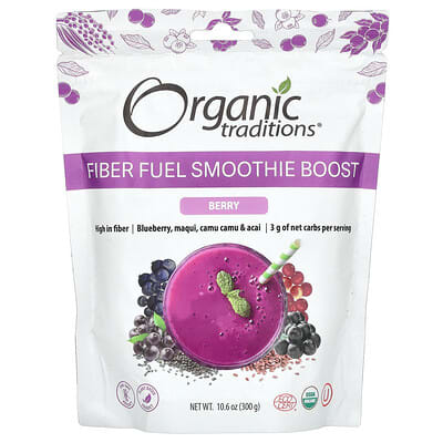 Organic Traditions, Fiber Fuel Smoothie Booster, Berry Flavor, 10.6 oz (300 g)
