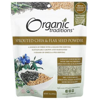 Organic Traditions, Poudre de graines de chia et de lin germées, 454 g