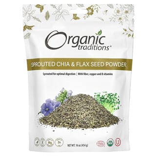 Organic Traditions, Chía germinada y semillas de lino en polvo, 454 g (16 oz)