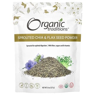 Organic Traditions, Polvere di semi di lino e chia germogliati, 227 g