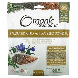 Organic Traditions, Poudre de graines de chia et de lin germées, 227 g