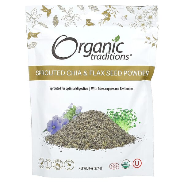 Organic Traditions, Sprouted Chia & Flax Seed Powder, 8 oz (227 g)