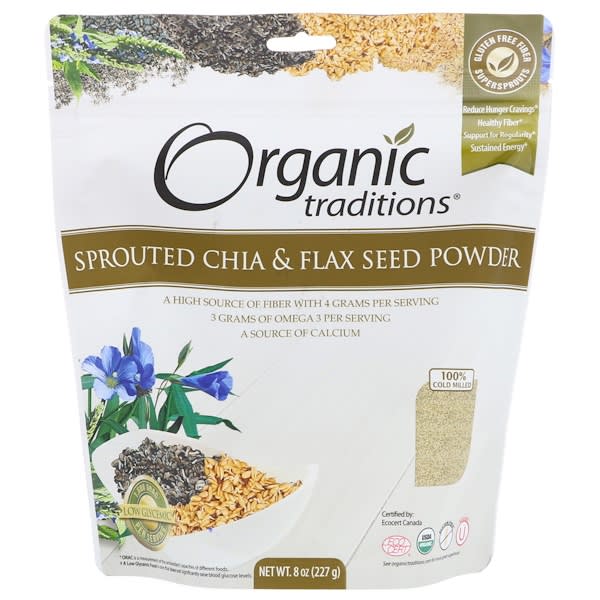 Organic Traditions, 発芽チア＆亜麻種子パウダー、8 oz (227 g)