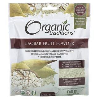 Organic Traditions‏, אבקת פרי בואבאב, 150 גרם (5.3 אונקיות)