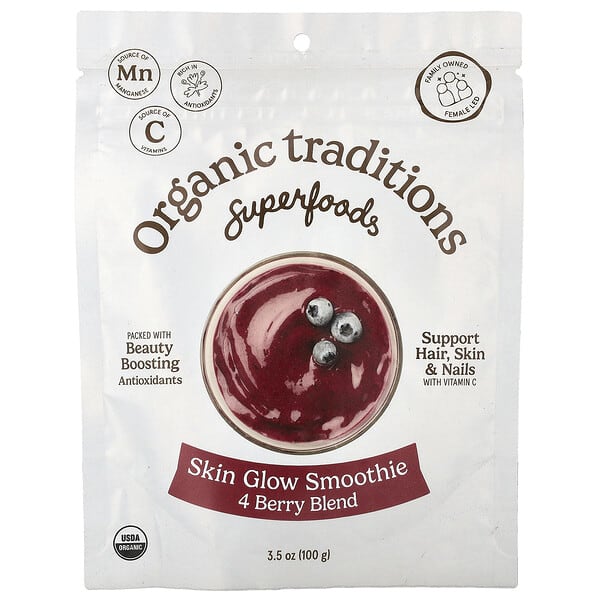 Organic Traditions, 슈퍼 푸드, 스킨 글로우 스무디, 4가지 베리 블렌드, 100g(3.5oz)