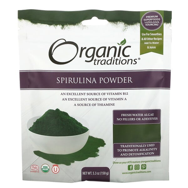 Organic Traditions, Espirulina em Pó, 150 g (5,3 oz)
