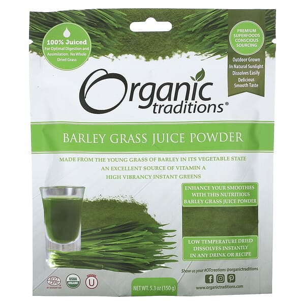 Organic Traditions, Barley Grass Juice Powder, 5.3 oz (150 g)