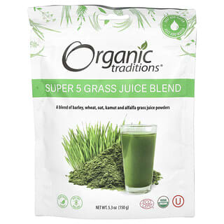 Organic Traditions, Mélange de jus d'herbe Super 5, 150 g
