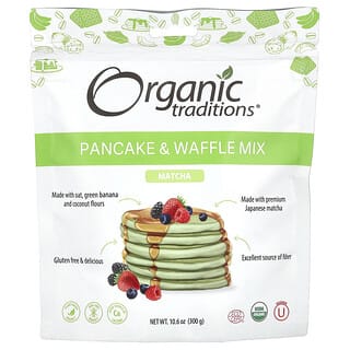 Organic Traditions, Mezcla para panqueques y gofres, Matcha, 300 g (10,6 oz)