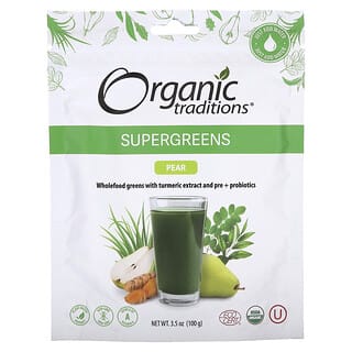 Organic Traditions, суперзелень, груша, 100 г (3,5 унции)
