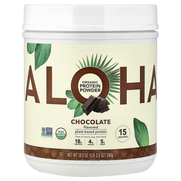 Aloha, Organic Protein Powder, Chocolate, 1 lb 3 oz (540 g) — product photo 1