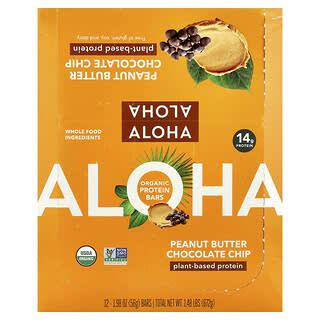 Aloha‏, Organic Protein Bars, Peanut Butter Chocolate Chip, 12 Bars, 1.98 oz (56 g) Each
