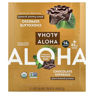 Aloha, Organic Protein Bars, Chocolate Espresso, 12 Bars, 1.98 oz (56 g) Each