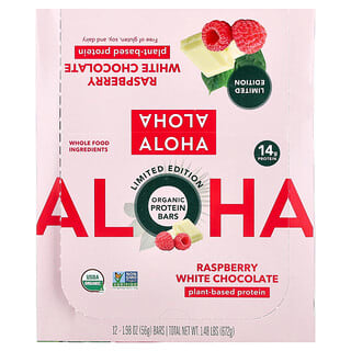 Aloha, Organic Protein Bars, Raspberry White Chocolate, 12 Bars, 1.98 oz (56 g) Each