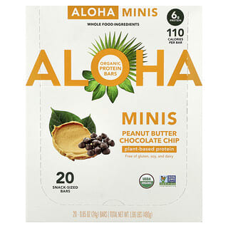 Aloha, Organic Protein Mini Bars, Peanut Butter Chocolate Chip, 20 Bars, 0.85 oz (24 g) Each