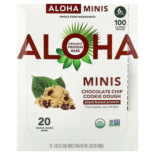 Aloha‏, ألواح صغيرة من البروتين العضوي ، عجينة البسكويت برقائق الشيكولاتة ، 20 لوحًا ، 0.85 أونصة (24 جم) لكل لوح