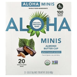 Aloha, Organic Protein Mini Bars, Almond Butter Cup, 20 Bars, 0.85 oz (24 g) Each