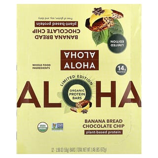 Aloha, Barritas proteicas orgánicas, Pan de plátano y chips de chocolate, 12 barritas, 56 g (1,98 oz) cada una
