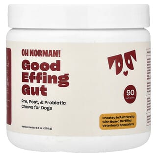 Oh Norman, Good Gut, žuvacie tablety pred, po a probiotické pre psov, 90 mäkkých žuvacích tabliet, 270 g