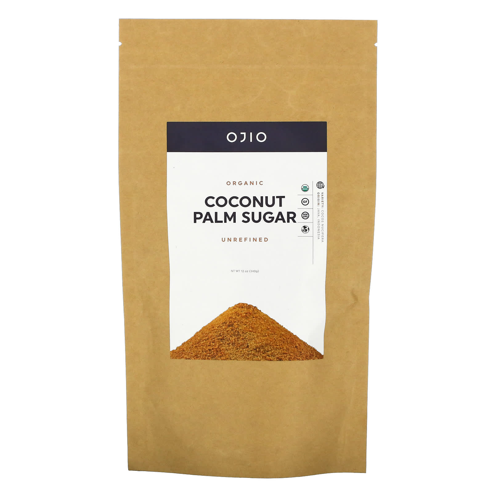 Ojio, Organic Coconut Palm Sugar, Unrefined, 12 oz (340 g)