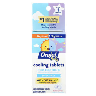 Orajel, Baby Daytime + Nighttime Cooling Tablets For Teething, Stage 1, 0+ Years, Berry, 100 Quick Dissolve Tablets
