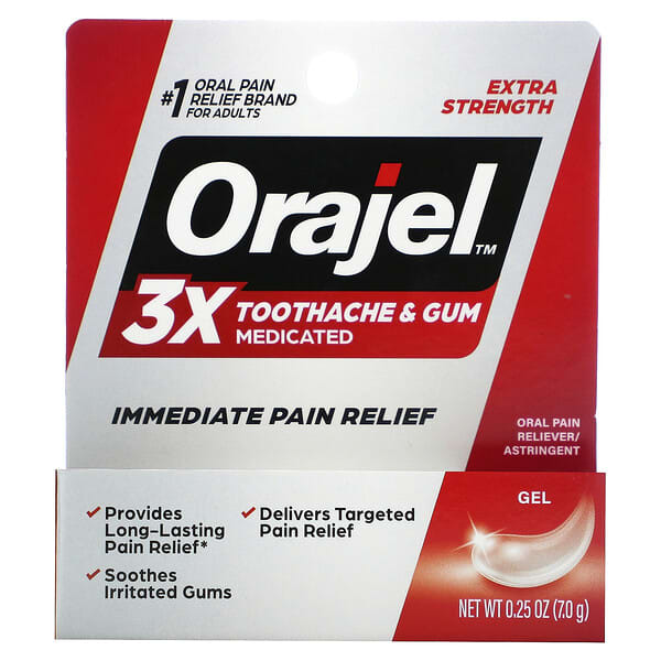 Orajel, 3X Medicated For Toothache &amp; Gum Gel, Extra Strength, 0.25 oz (7 g)