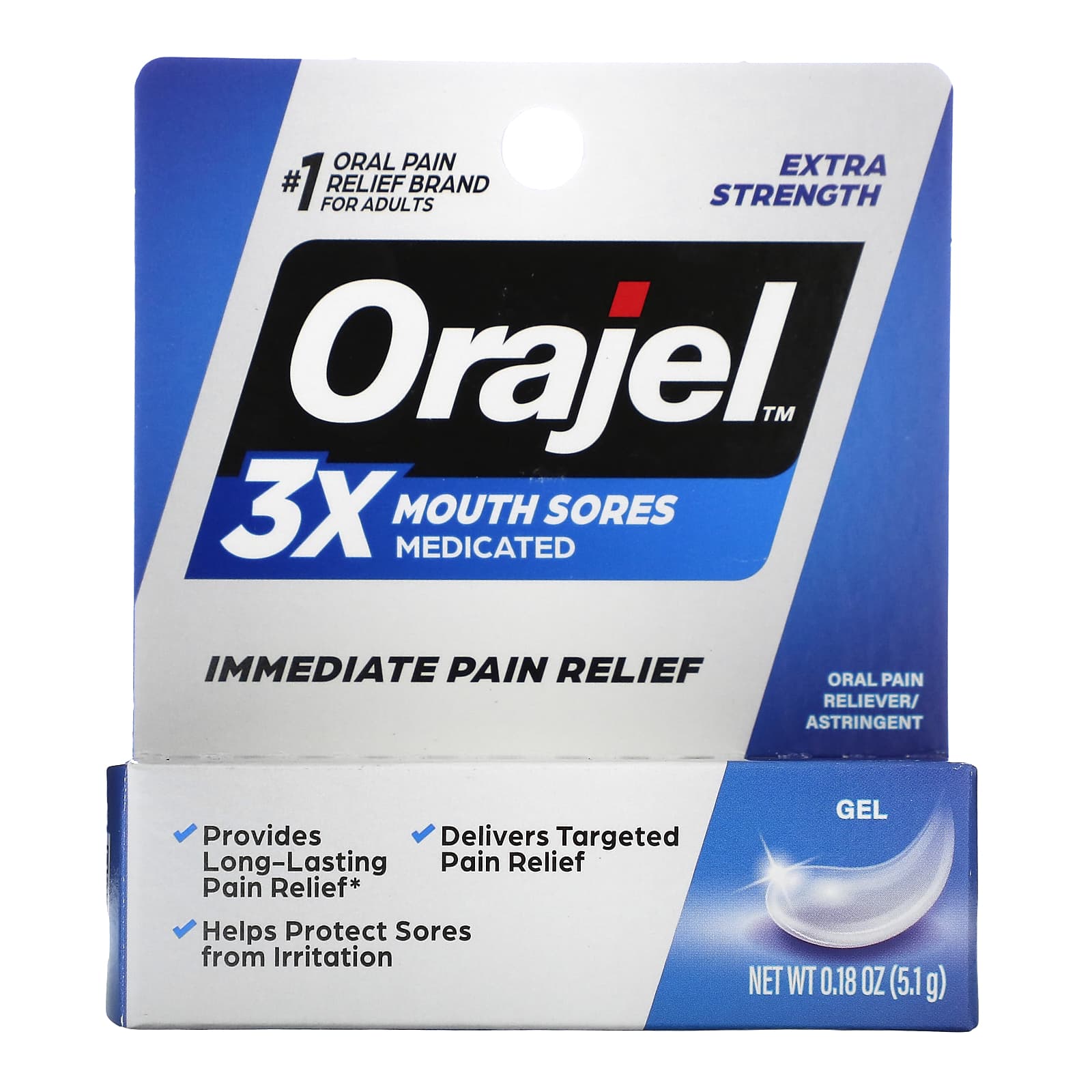 Orajel 3x Medicated For Mouth Sores Gel Extra Strength 0 18 Oz 5 1 G