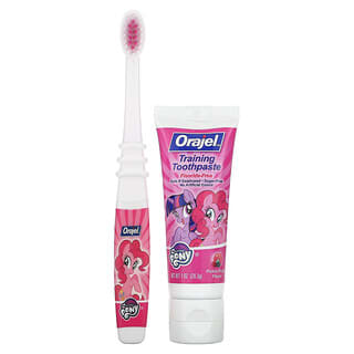 Orajel, Kids, My Little Pony Training Toothpaste with Toothbrush, Zahnpasta mit Zahnbürste für Kinder, fluoridfrei, Pinkie Pie Fruity, 2-teiliges Set