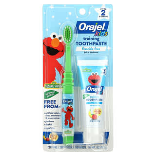 Orajel, Kids, Elmo Training Toothpaste & Toothbrush, Fluoride-Free, Stage 2, 0-3 Years, Banana Apple, 2 Pieces