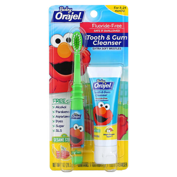 Orajel, Elmo Tooth & Gum Cleanser, Fluoride-Free, 3-24 Months, Bright Banana Apple, 1 oz (28.3 g)