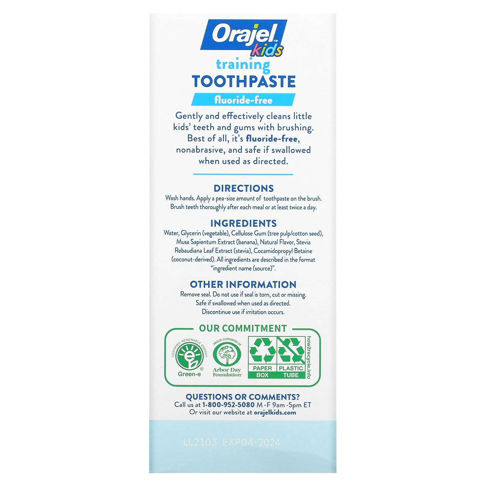 orajel training toothpaste ingredients