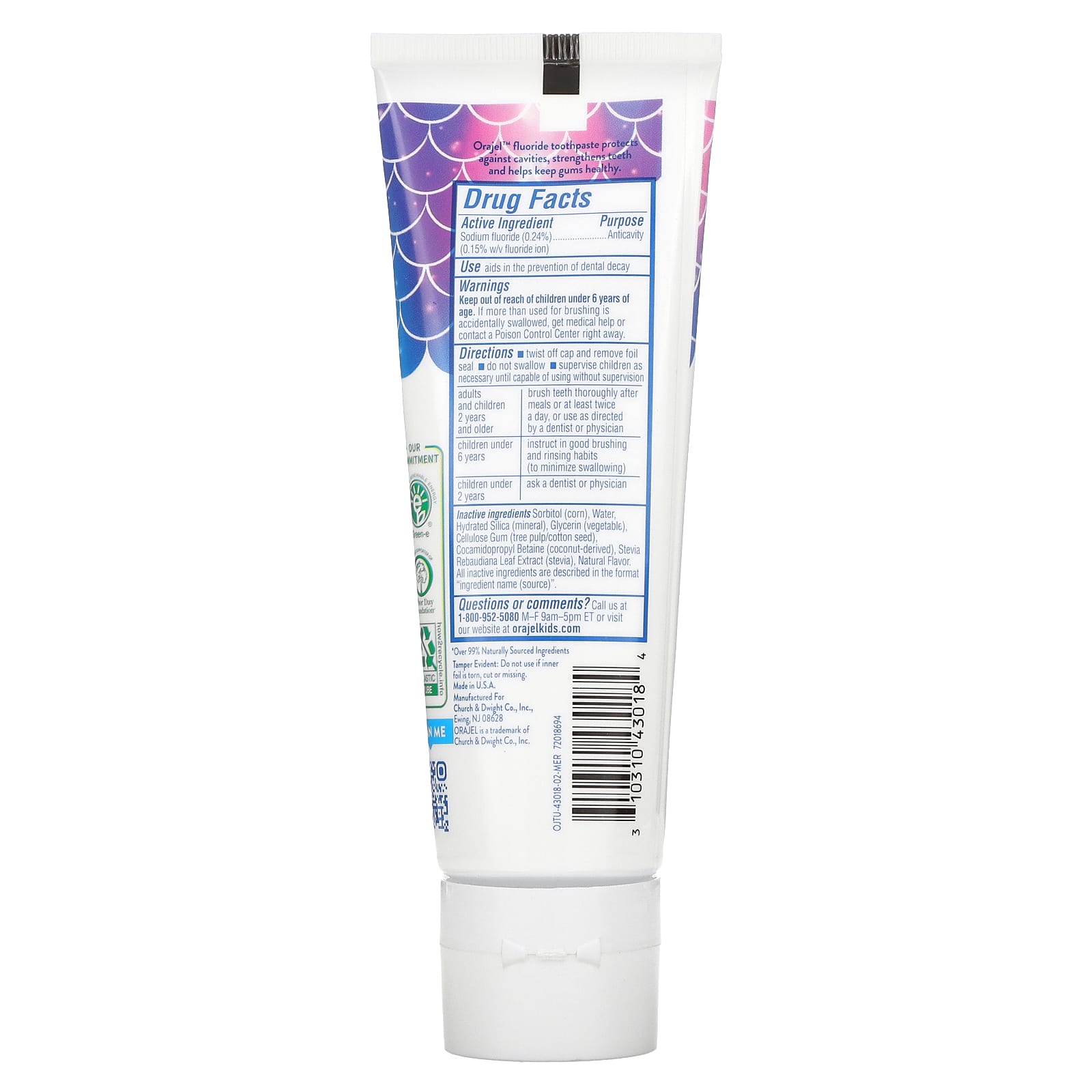 Orajel, Kids, Mermaid Anticavity Fluoride Toothpaste, 210 Years