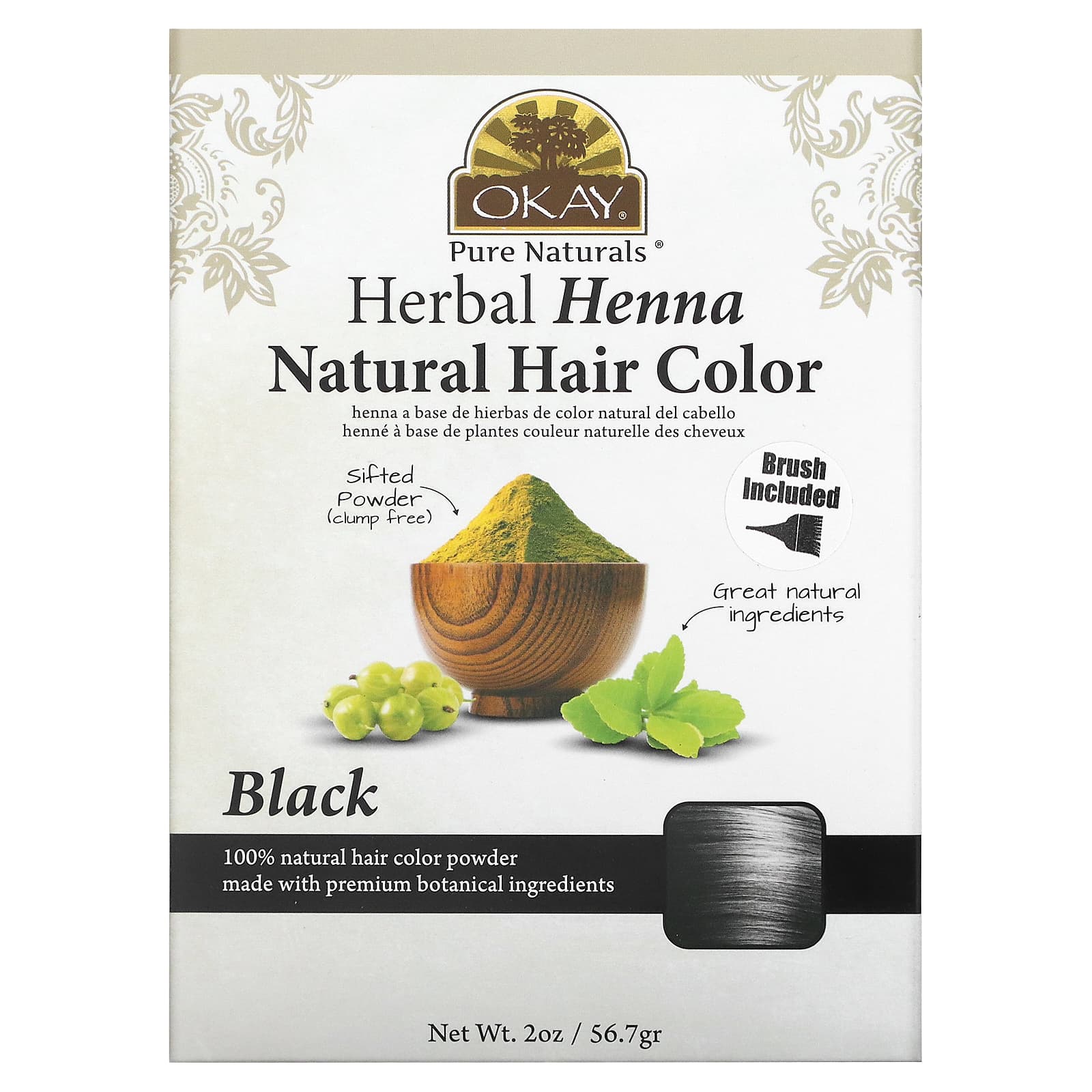 Okay Pure Naturals, Herbal Henna Natural Hair Color, Black, 2 oz ( g)