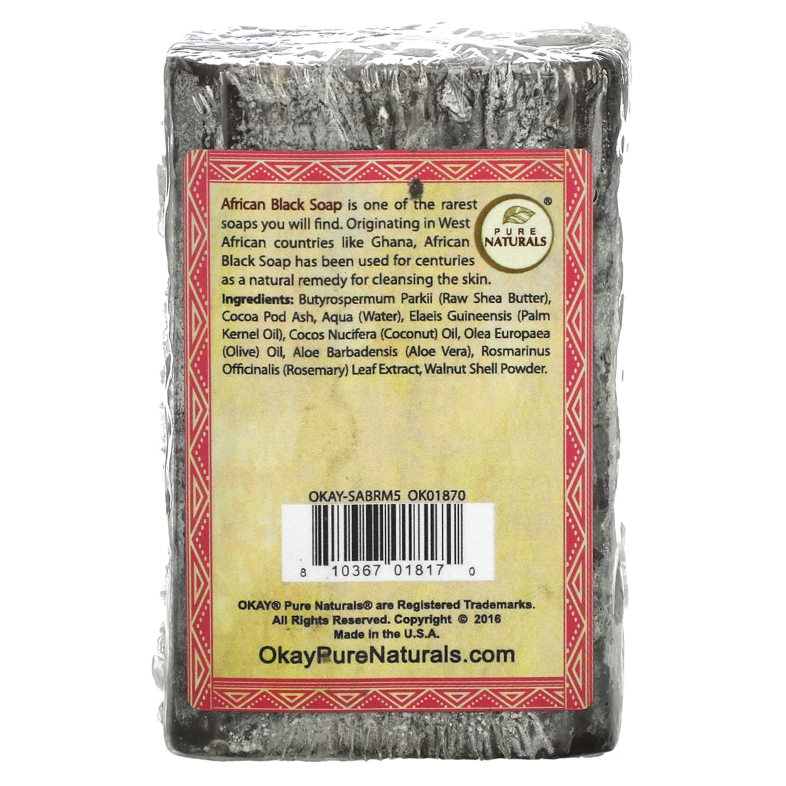 Okay Pure Naturals African Black Bar Soap Rosemary 5 5 Oz 156 G