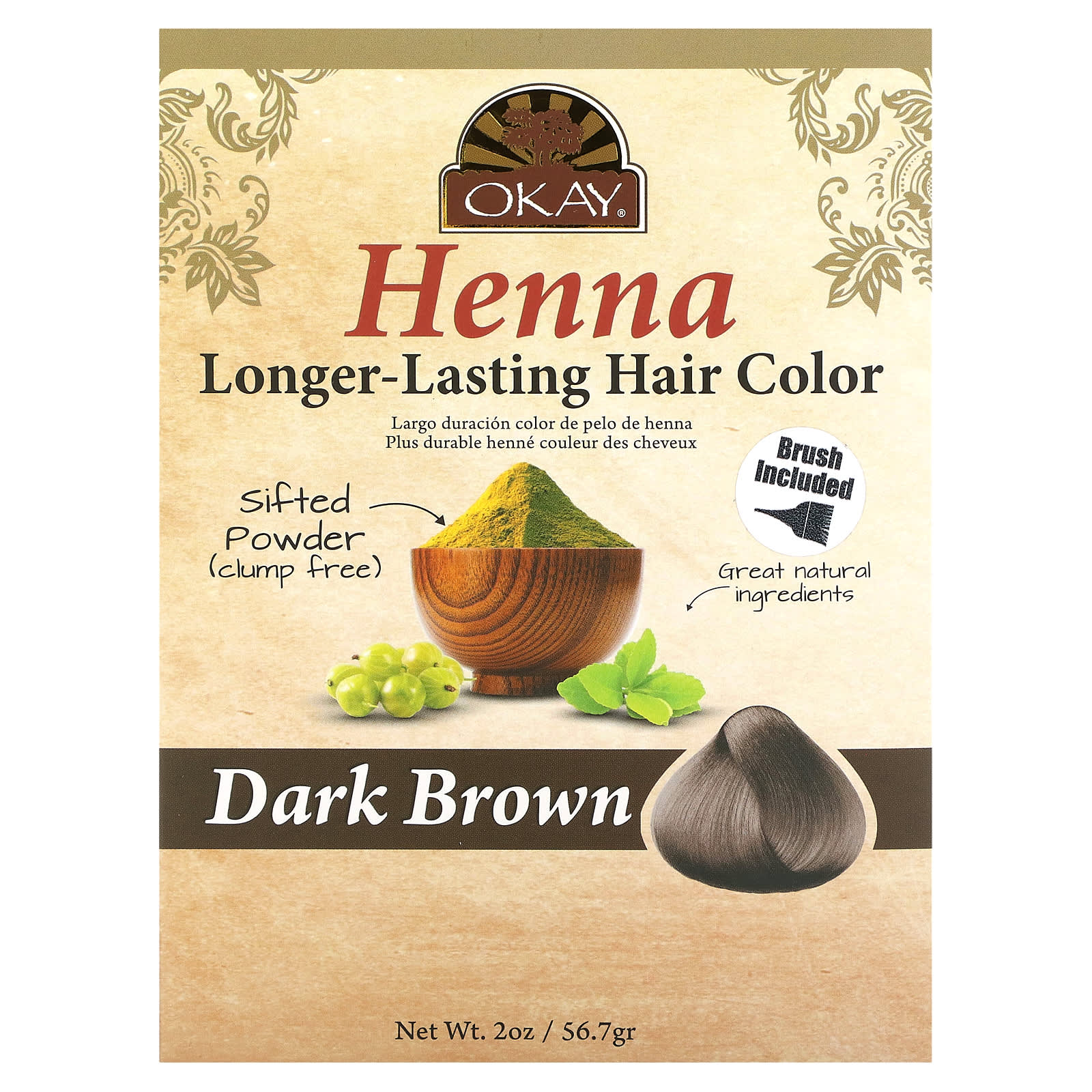 Okay Pure Naturals, Henna, LongLasting Hair Color, Dark Brown , 2 oz