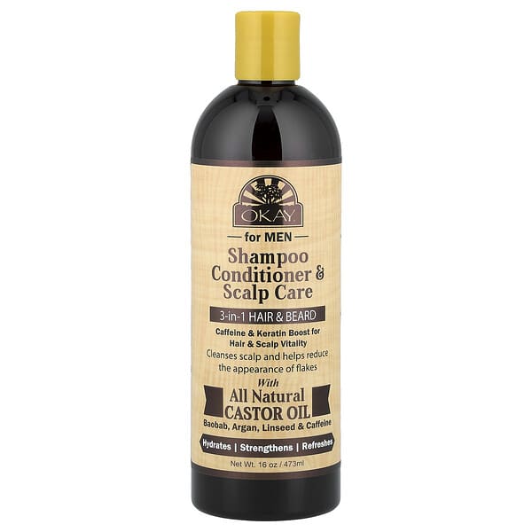 Okay Pure Naturals, 남성용, 샴푸 컨디셔너 및 두피 케어, 3-in-1 모발 및 턱수염, 473ml(16oz)
