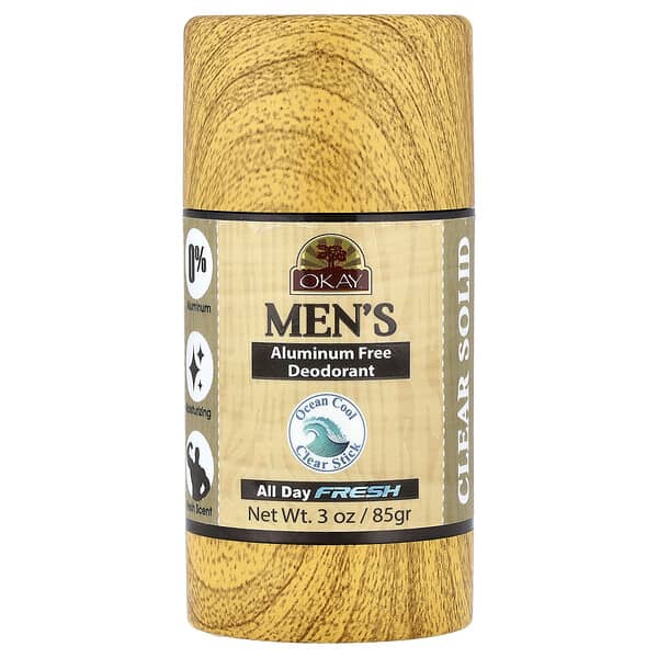 Okay Pure Naturals, 남성용, 알루미늄 무함유 데오드란트, 클리어 솔리드, 프레시, 85g(3oz)