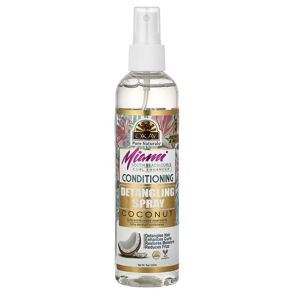 Okay Pure Naturals, 마이애미, 엉킴 방지 스프레이, 컨디셔닝, 코코넛, 237ml(8oz)