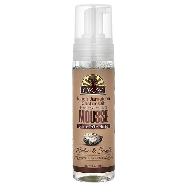 Okay Pure Naturals, 블랙 자메이카 캐스터오일®, 헤어 스타일링 무스, 유연한 고정력, 모든 모발용, 221ml(7.5oz)
