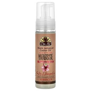 Okay Pure Naturals, Black Jamaican Castor Oil®, Mousse per lo styling dei capelli, per ricci secchi e danneggiati, Ibisco, 221 ml