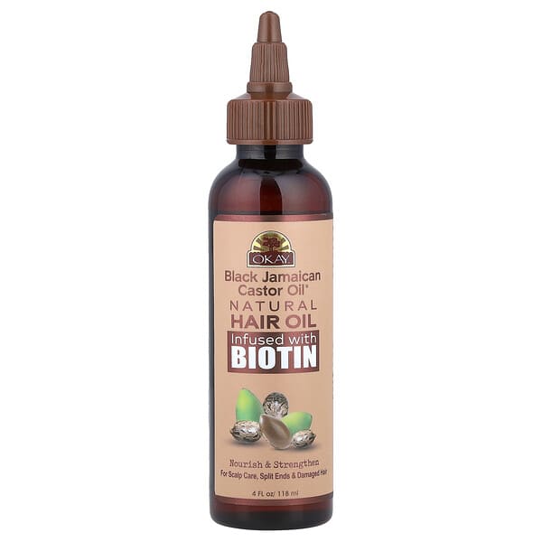 Okay Pure Naturals, 블랙 자메이카 캐스터오일®, 천연 헤어 오일, 비오틴 함유, 118ml(4fl oz)