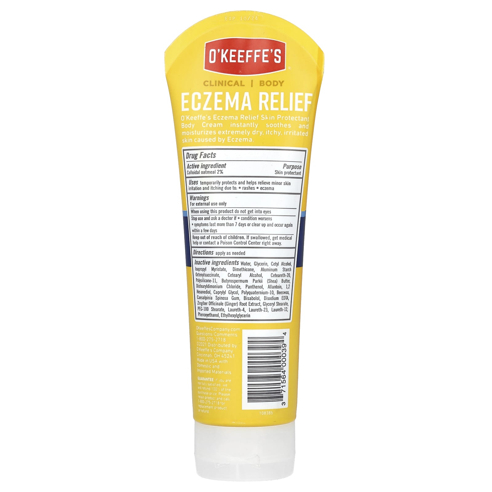 O'Keeffe's, Eczema Relief, Body Cream, For Extremely Dry, Itchy, Irritated Skin, Fragrance Free
